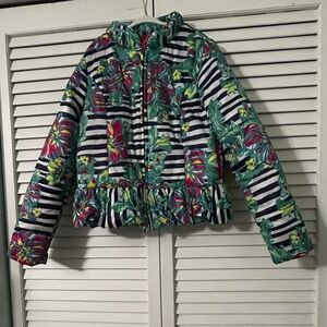 Lilly Pulitzer Kids Floral Striped Puffer Jacket